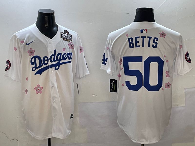 Men Los Angeles Dodgers #50 Betts White Sakura Edition 2025 Nike MLB Jersey style 2->los angeles dodgers->MLB Jersey